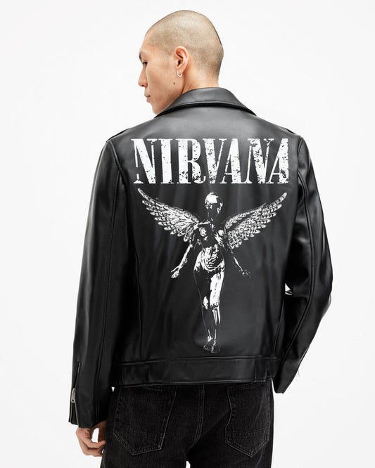 HEFNEX Nirvana Angelic Emblem Leather Jacket - Classic Rock Style for the Modern Rebel