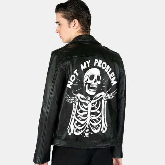 HEFNEX Rebel's Statement Moto Jacket - Not My Problem Skeleton Graphic