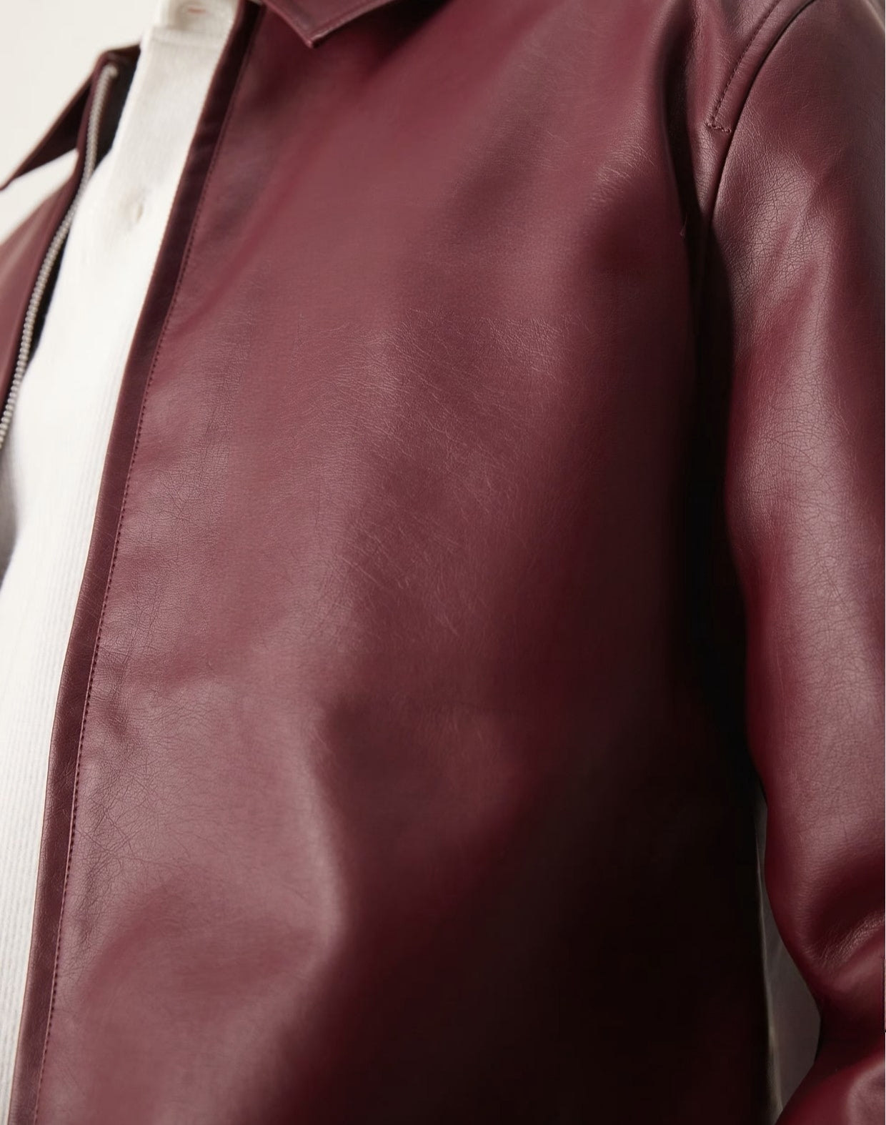 HEFNEX Modern Classic: Collared Leather Jacket in Rich Maroon