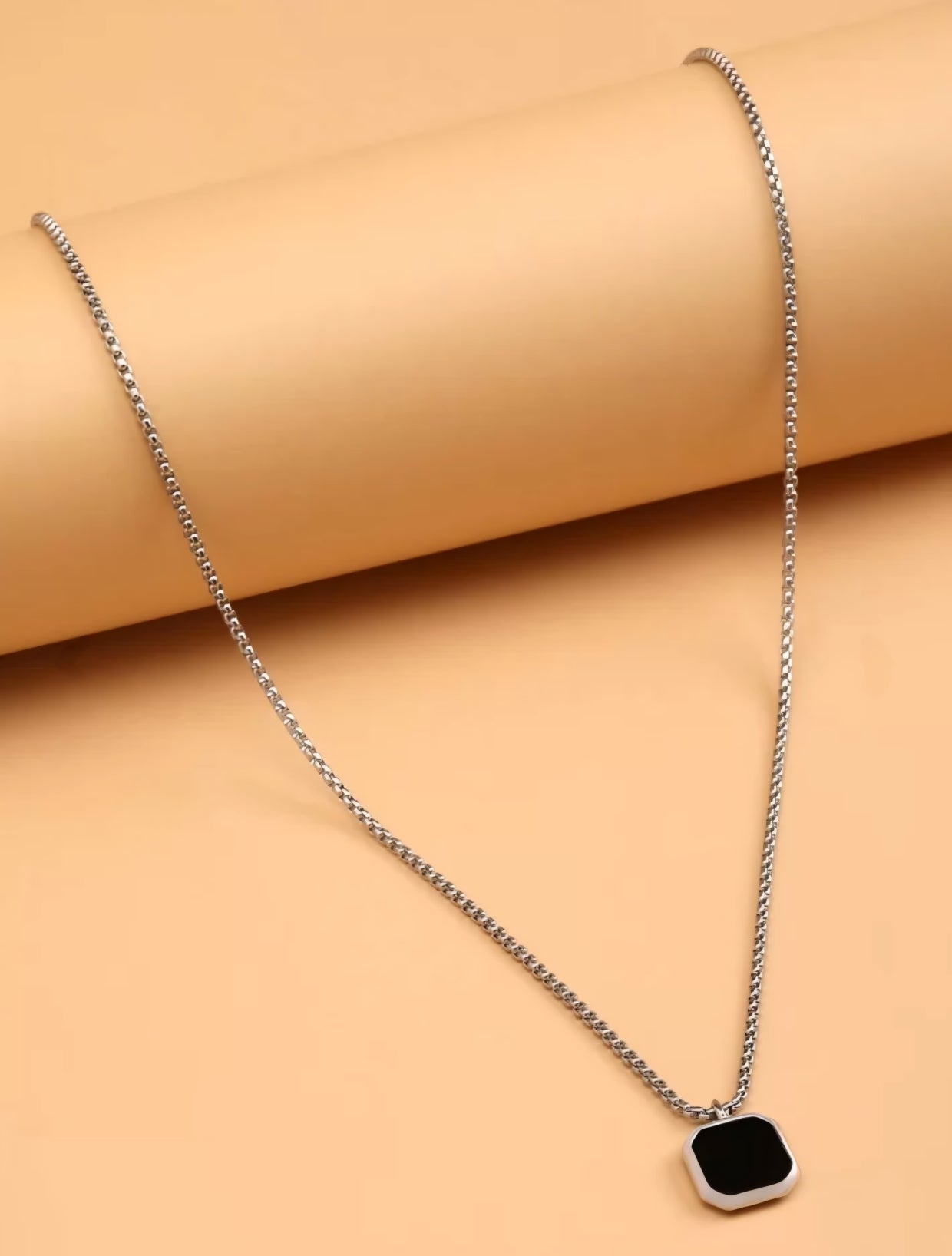 HEFNEX Noir Edge Onyx Pendant – Bold Elegance in Stainless Steel