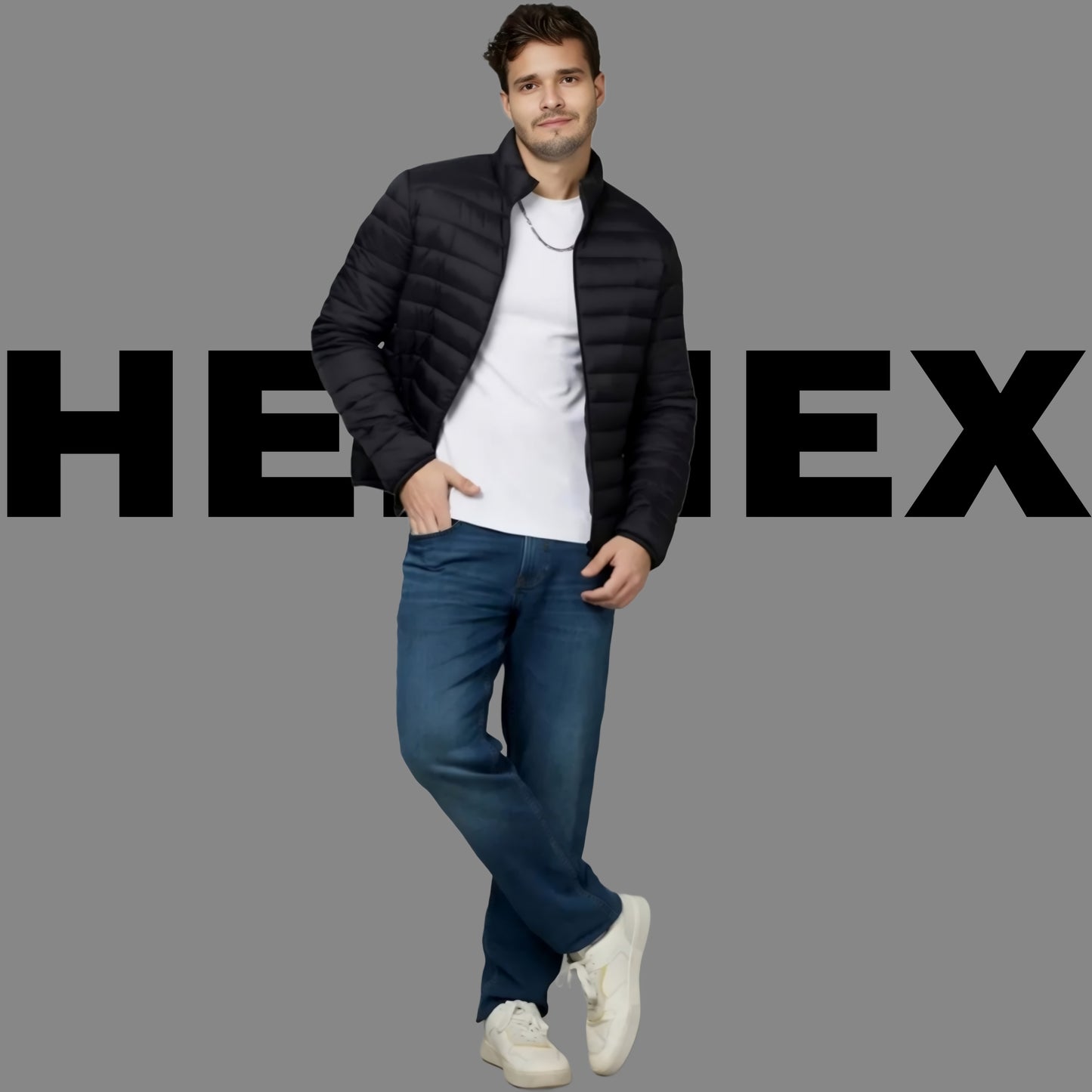 HEFNEX Black Men's Lightweight  Quilted Puffer Jacket with a Sleek Design and Warm Insulation