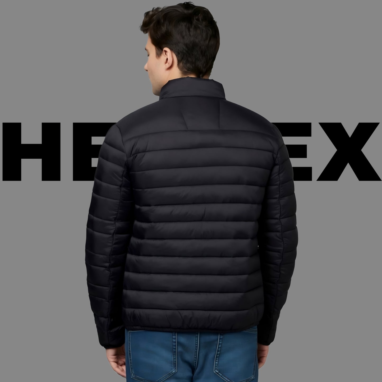 HEFNEX Black Men's Lightweight  Quilted Puffer Jacket with a Sleek Design and Warm Insulation