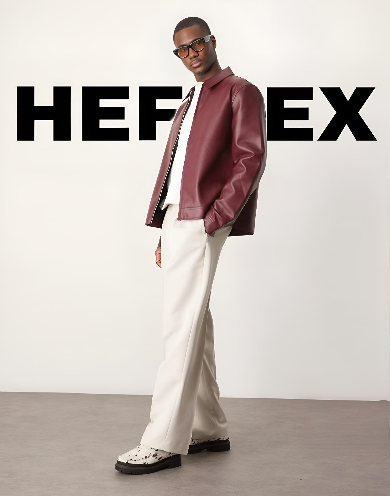 HEFNEX Modern Classic: Collared Leather Jacket in Rich Maroon