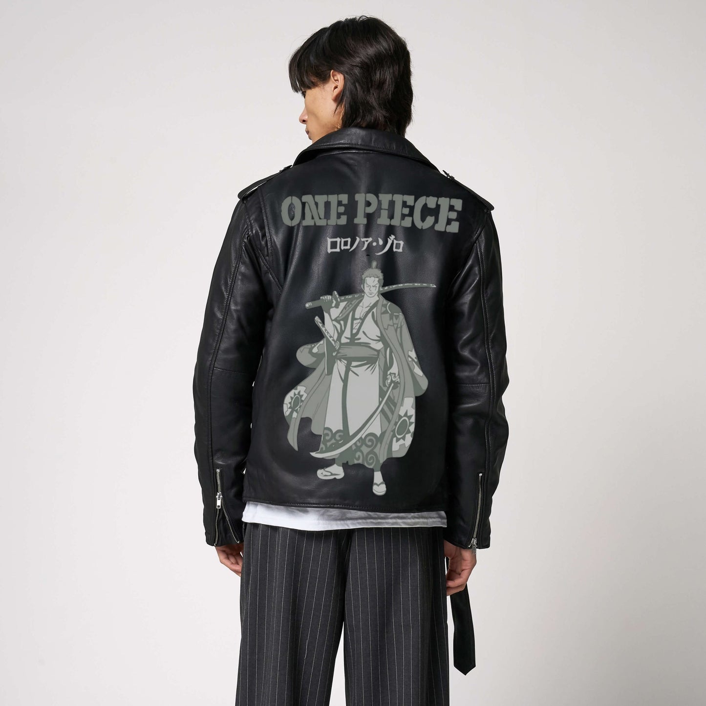 HEFNEX Premium Men’s Leather Jacket – One Piece Roronoa Zoro Anime Samurai Design