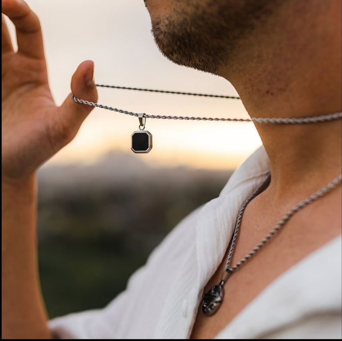 HEFNEX Noir Edge Onyx Pendant – Bold Elegance in Stainless Steel