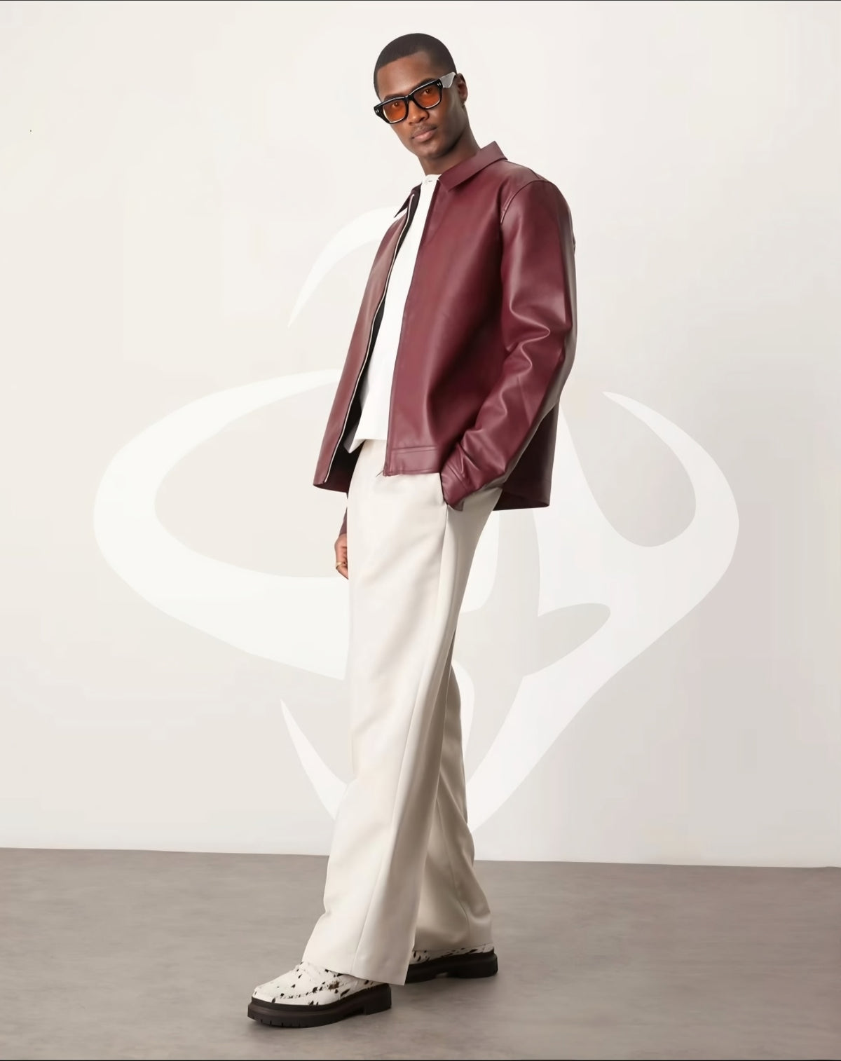 HEFNEX Modern Classic: Collared Leather Jacket in Rich Maroon