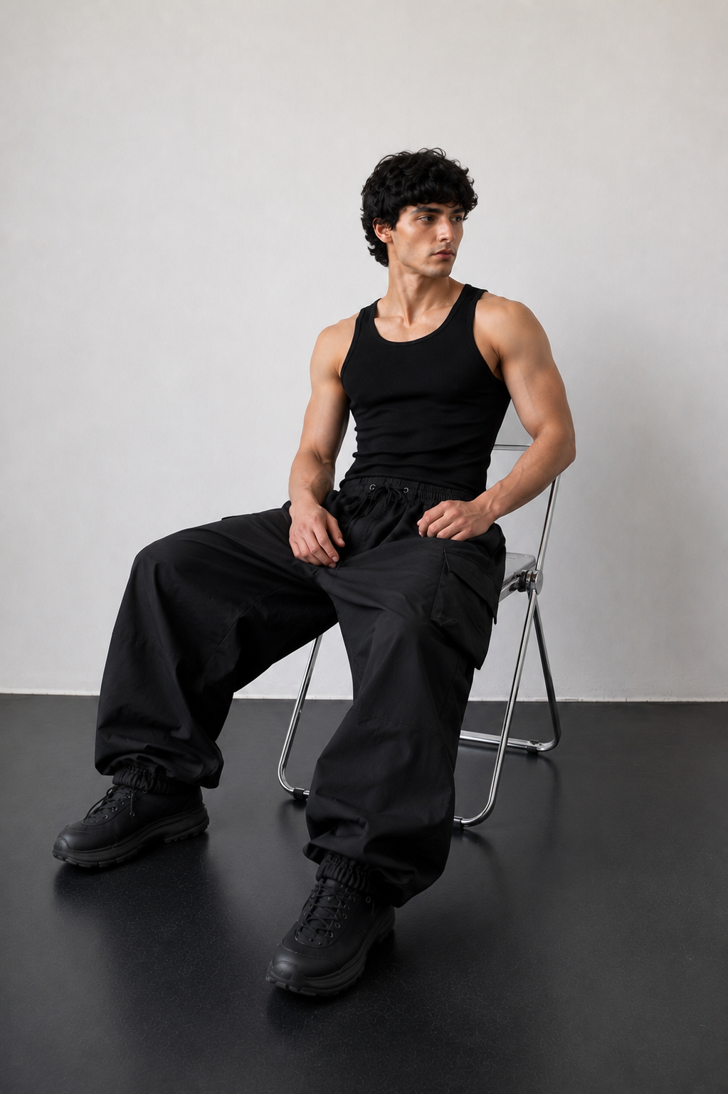 HEFNEX Black Oversized Cargo Joggers for Men – Baggy Streetwear Utility Pants with Multi Pockets