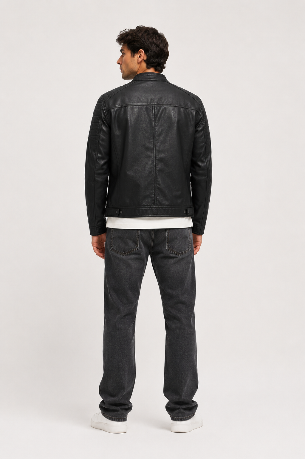 HEFNEX Men’s Black TR Leather Biker Jacket – Premium Casual Motorcycle Style