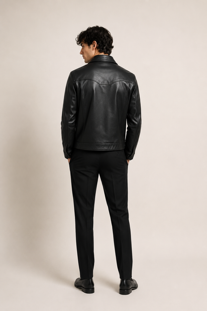HEFNEX Men’s Premium Black Leather Jacket – Classic Zip-Up Biker Jacket | Stylish Everyday Outerwear