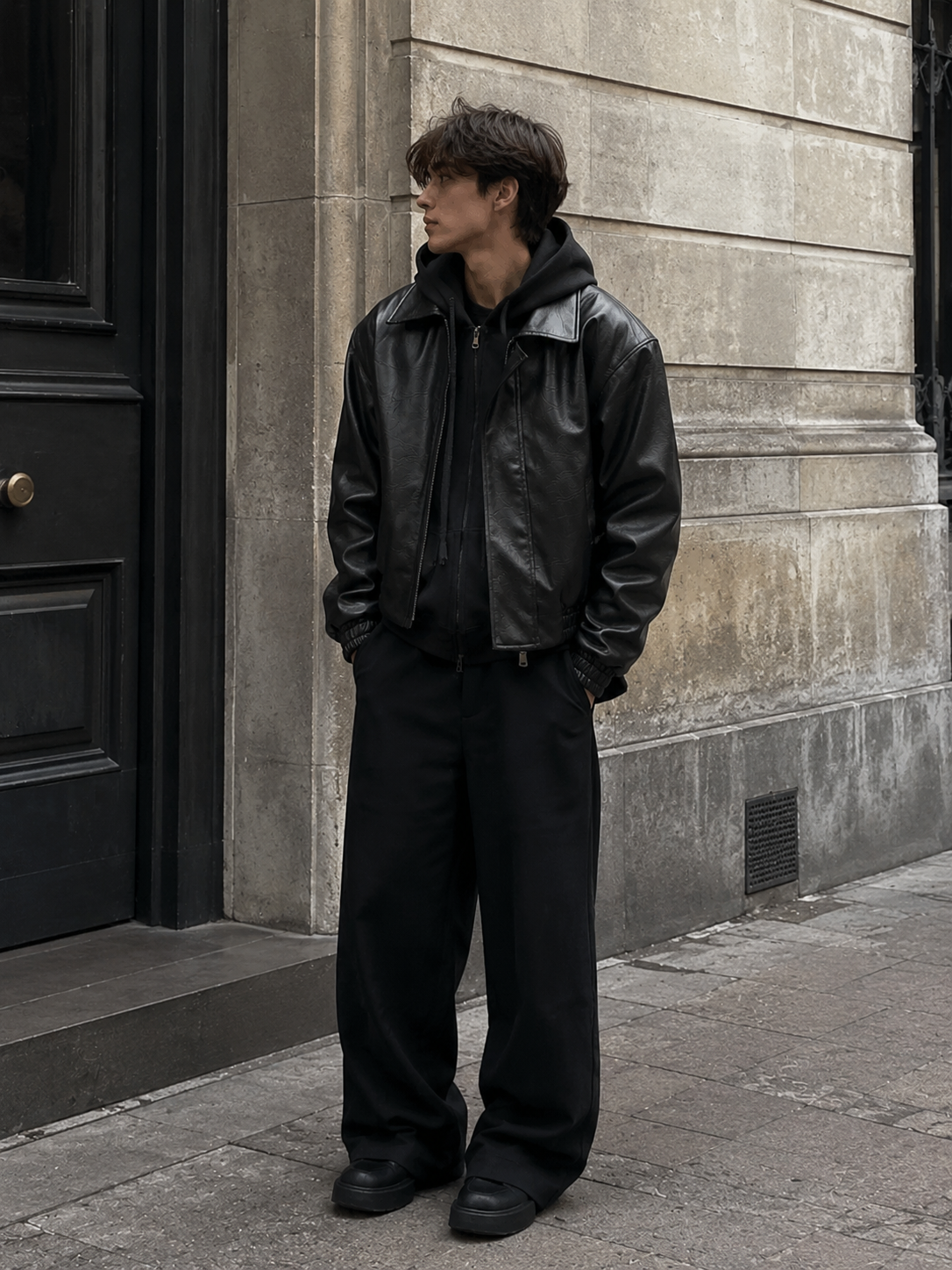 HEFNEX Men’s Signature Black Leather Jacket – Modern Relaxed Fit     Premium Casual Outerwear