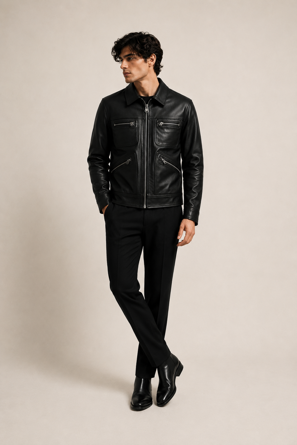 HEFNEX Men’s Premium Black Leather Jacket – Classic Zip-Up Biker Jacket | Stylish Everyday Outerwear