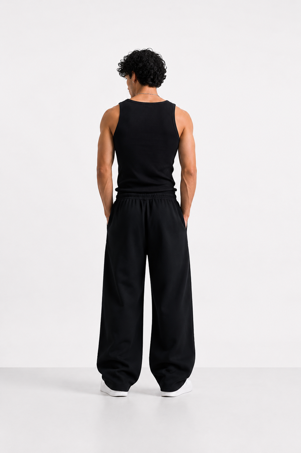 HEFNEX Black Wide-Leg Track Pants for Men | Oversized Relaxed Fit Joggers with Reflective Detail