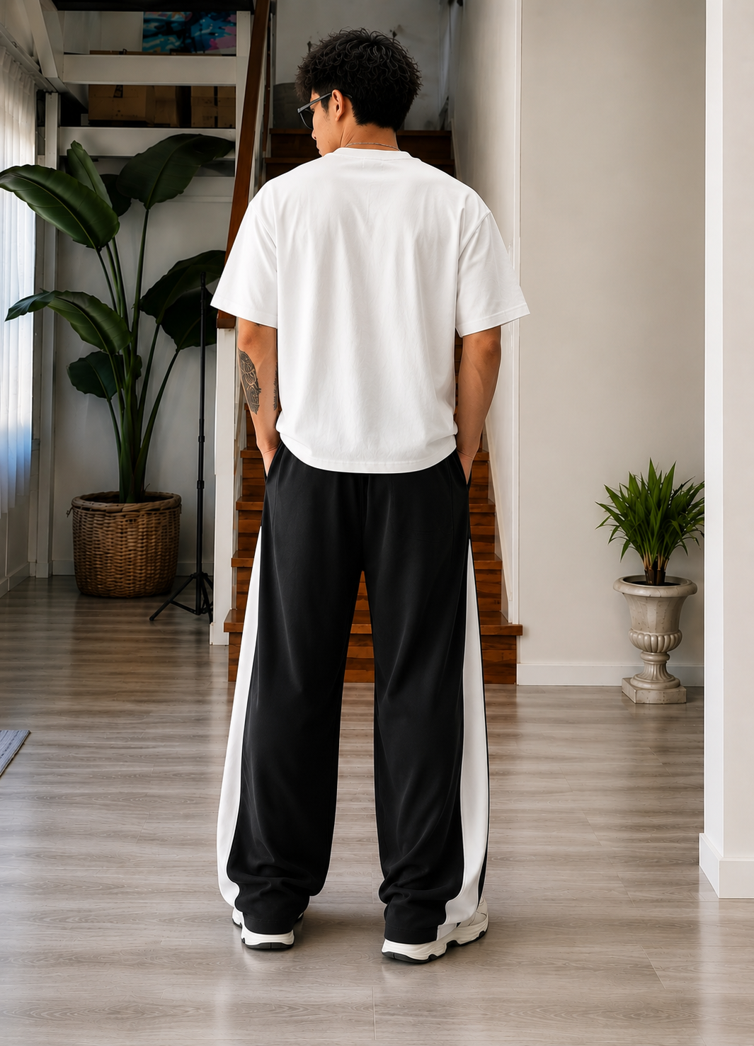 HEFNEX Black & White Oversized Track Pants | Baggy Relaxed Fit Streetwear Joggers