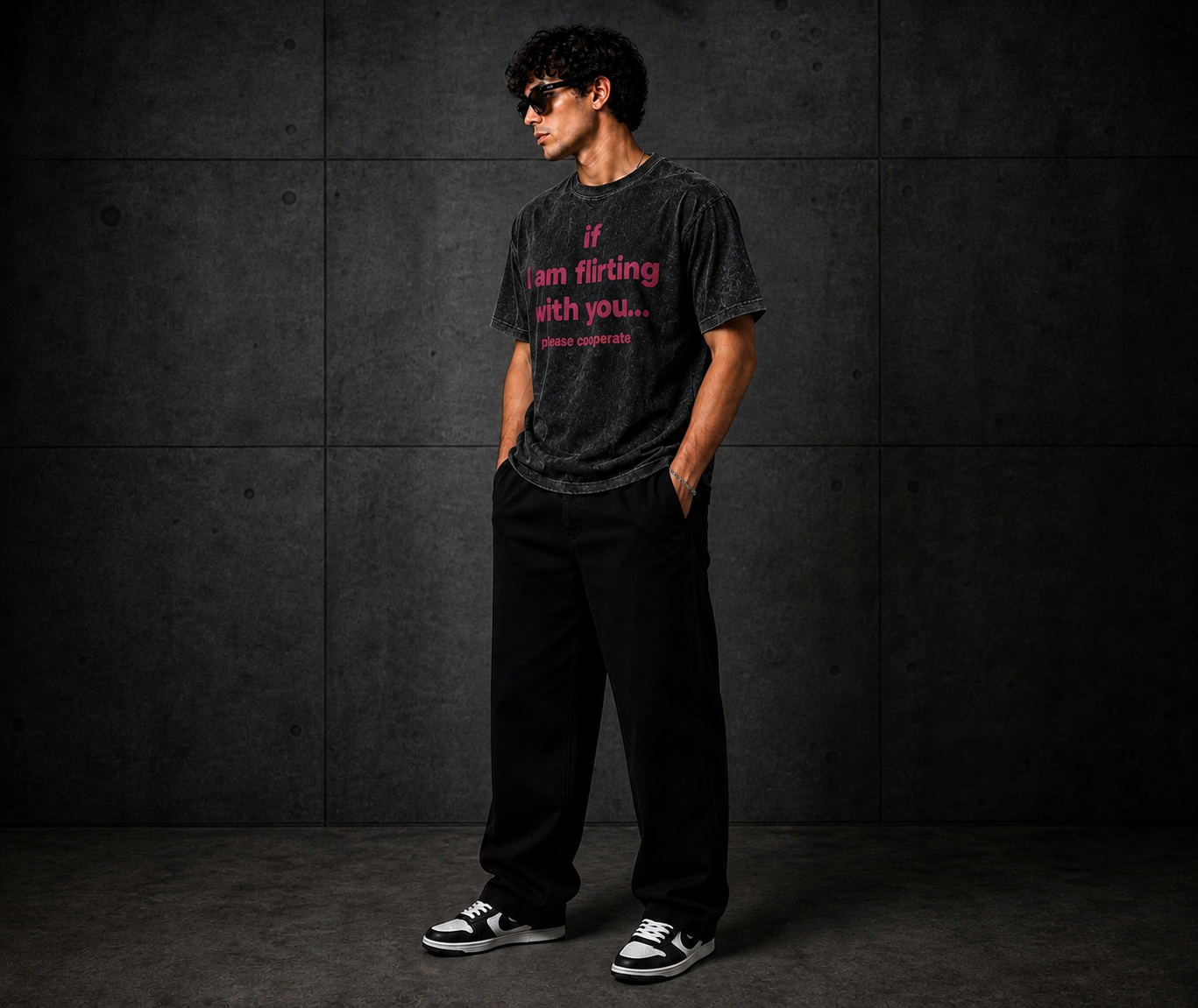 HEFNEX Men’s Casual Printed T-Shirt – Flirting Quote Design | Regular Fit Black Tee