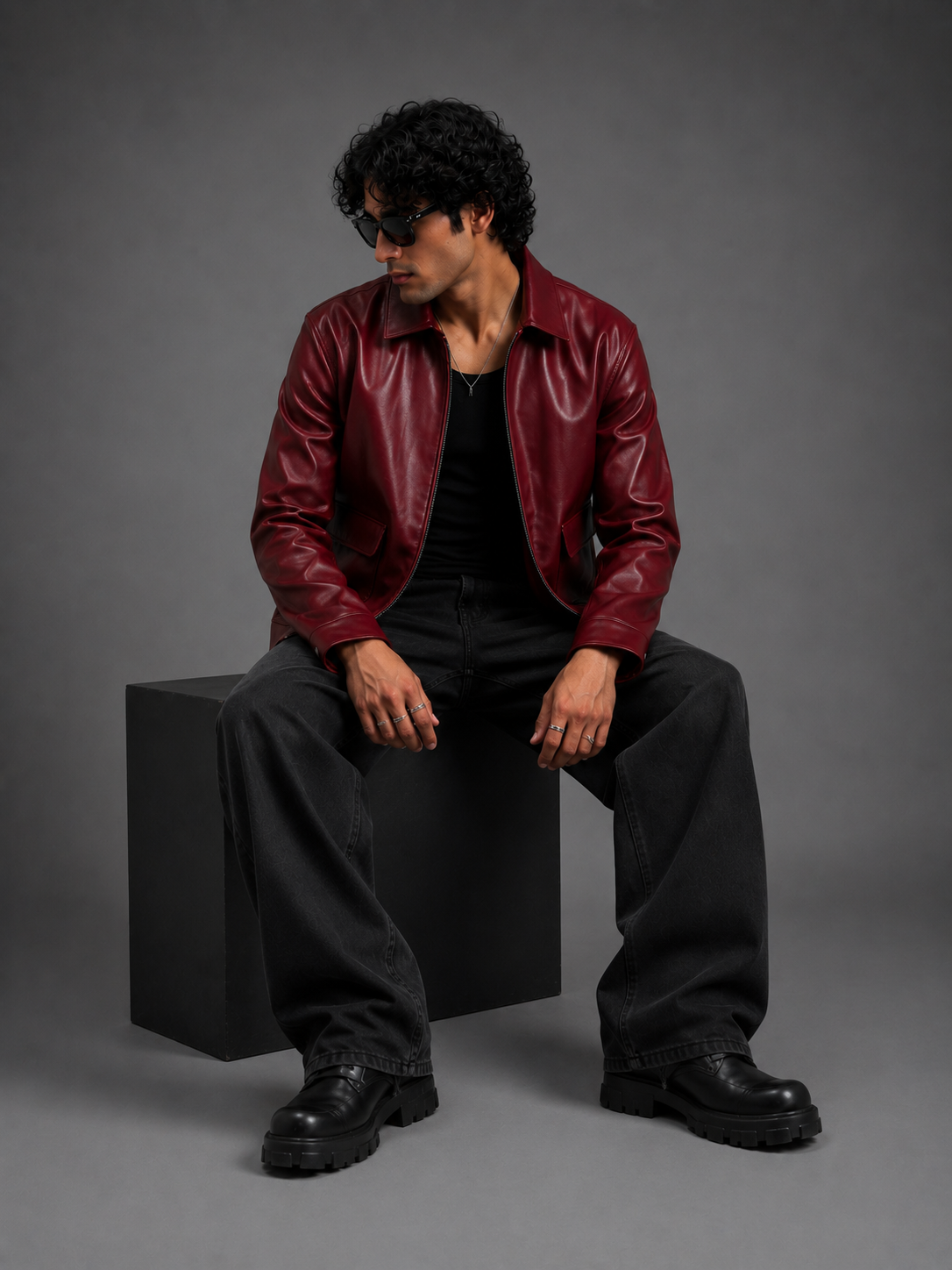 HEFNEX Oxblood Leather Jacket for Men | Premium Oversized Fit | Zip-Up Streetwear Winter Jacket