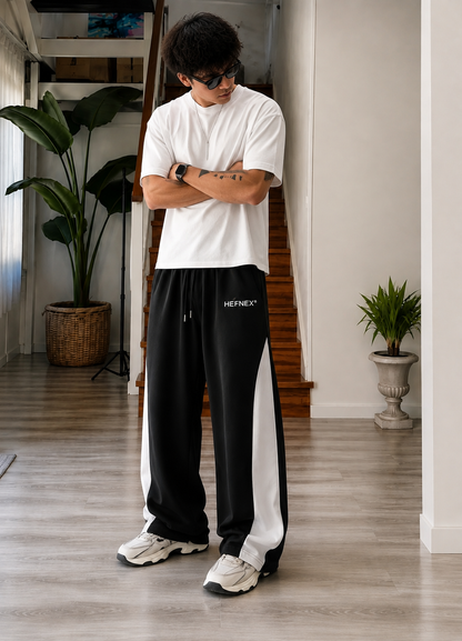 HEFNEX Black & White Oversized Track Pants | Baggy Relaxed Fit Streetwear Joggers