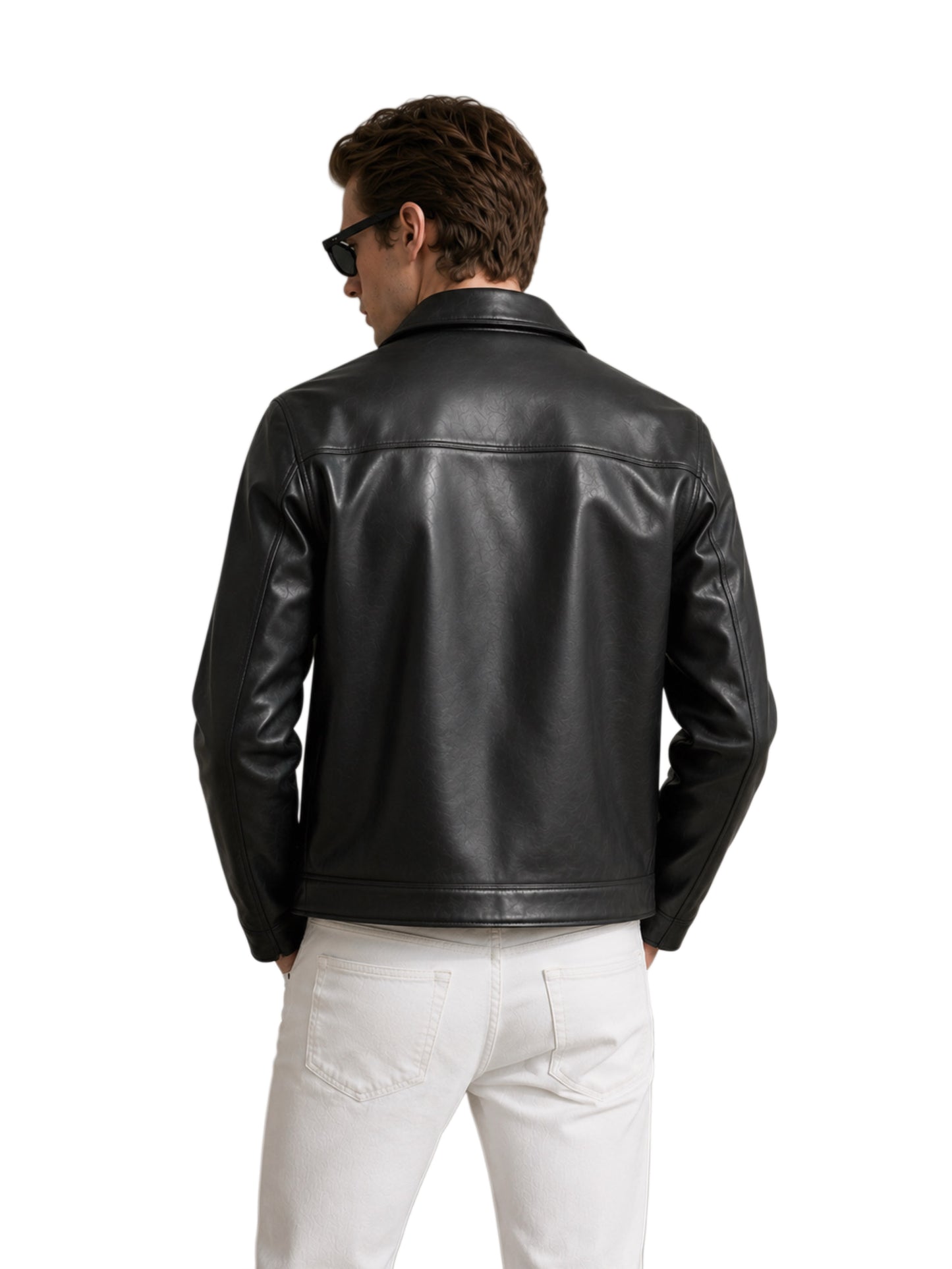 HEFNEX Men’s Black Leather Trucker Jacket – Classic Front Zip Closure with Flap Pockets and Timeless Stylish Design