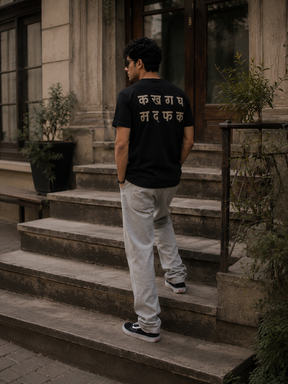 HEFNEX Premium Black Typography Back Print T-Shirt for Men Soft Cotton Casual Streetwear Tee