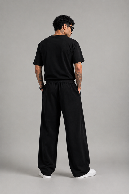 HEFNEX Black Oversized Track Pants | Baggy Relaxed Fit Streetwear Joggers