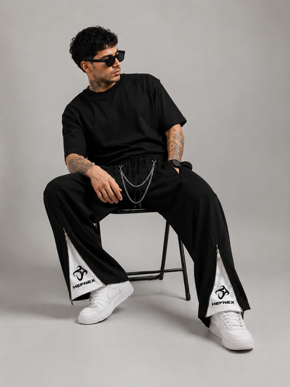 HEFNEX Black Oversized Track Pants | Baggy Relaxed Fit Streetwear Joggers