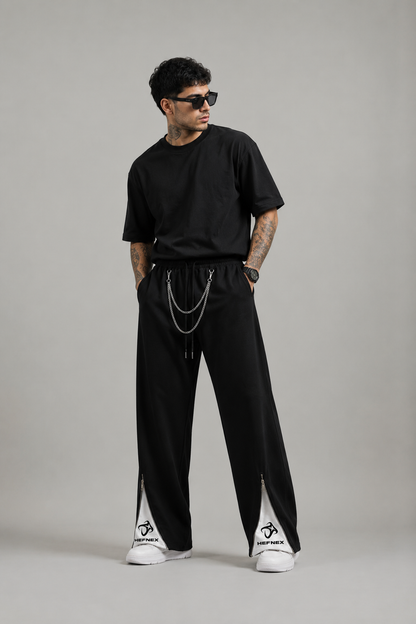 HEFNEX Black Oversized Track Pants | Baggy Relaxed Fit Streetwear Joggers