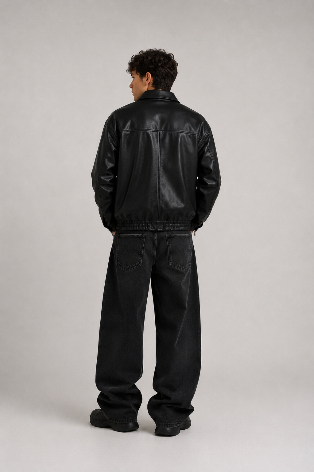 HEFNEX|Men’s Black Leather Bomber Jacket – Modern Oversized Casual Fit