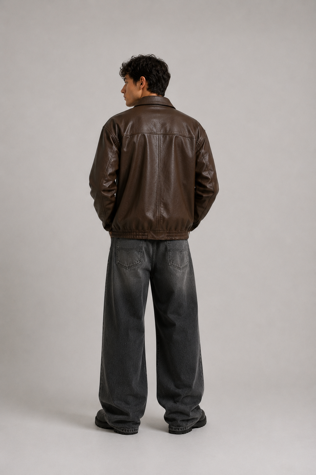 HEFNEX|Men’s Dark Brown Leather Bomber Jacket – Premium Oversized Zip-Up Casual Jacket