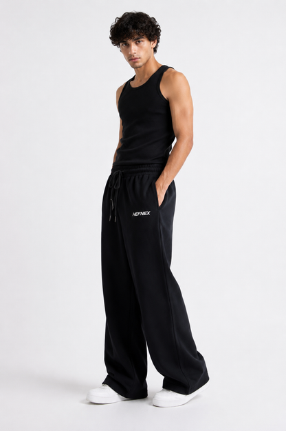 HEFNEX Black Oversized Track Pants | Baggy Relaxed Fit Streetwear Joggers