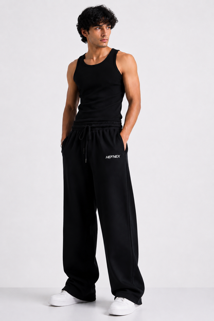 HEFNEX Black Oversized Track Pants | Baggy Relaxed Fit Streetwear Joggers