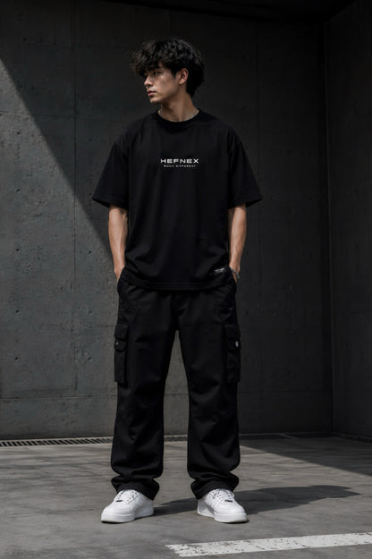 HEFNEX Oversized Black Graphic T-Shirt for Men | Angel Back Print Streetwear Tshirt | Premium Heavyweight Urban Fashion Tee
