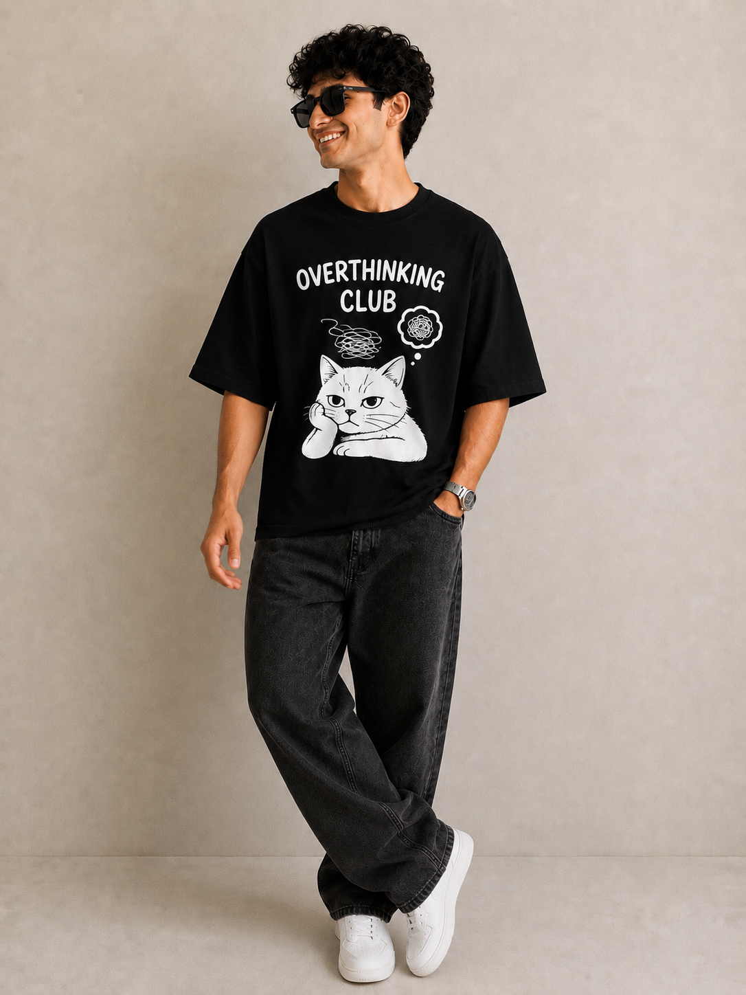 HEFNEX Overthinking Club Black Graphic T-Shirt for Men & Women | Trendy Aesthetic Streetwear Tee