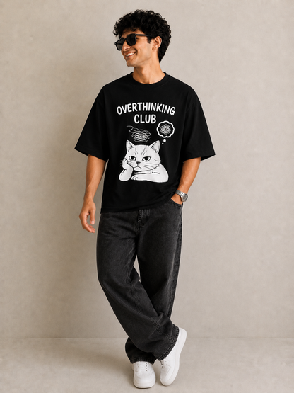 HEFNEX Overthinking Club Black Graphic T-Shirt for Men & Women | Trendy Aesthetic Streetwear Tee