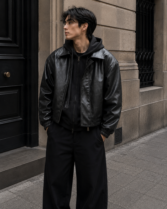 HEFNEX Men’s Signature Black Leather Jacket – Modern Relaxed Fit     Premium Casual Outerwear