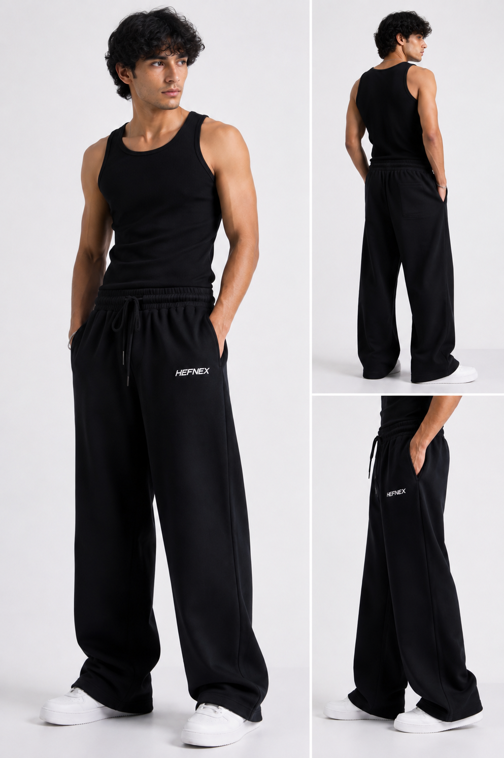 HEFNEX Black Oversized Track Pants | Baggy Relaxed Fit Streetwear Joggers