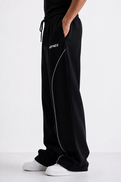 HEFNEX Black Wide-Leg Track Pants for Men | Oversized Relaxed Fit Joggers with Reflective Detail