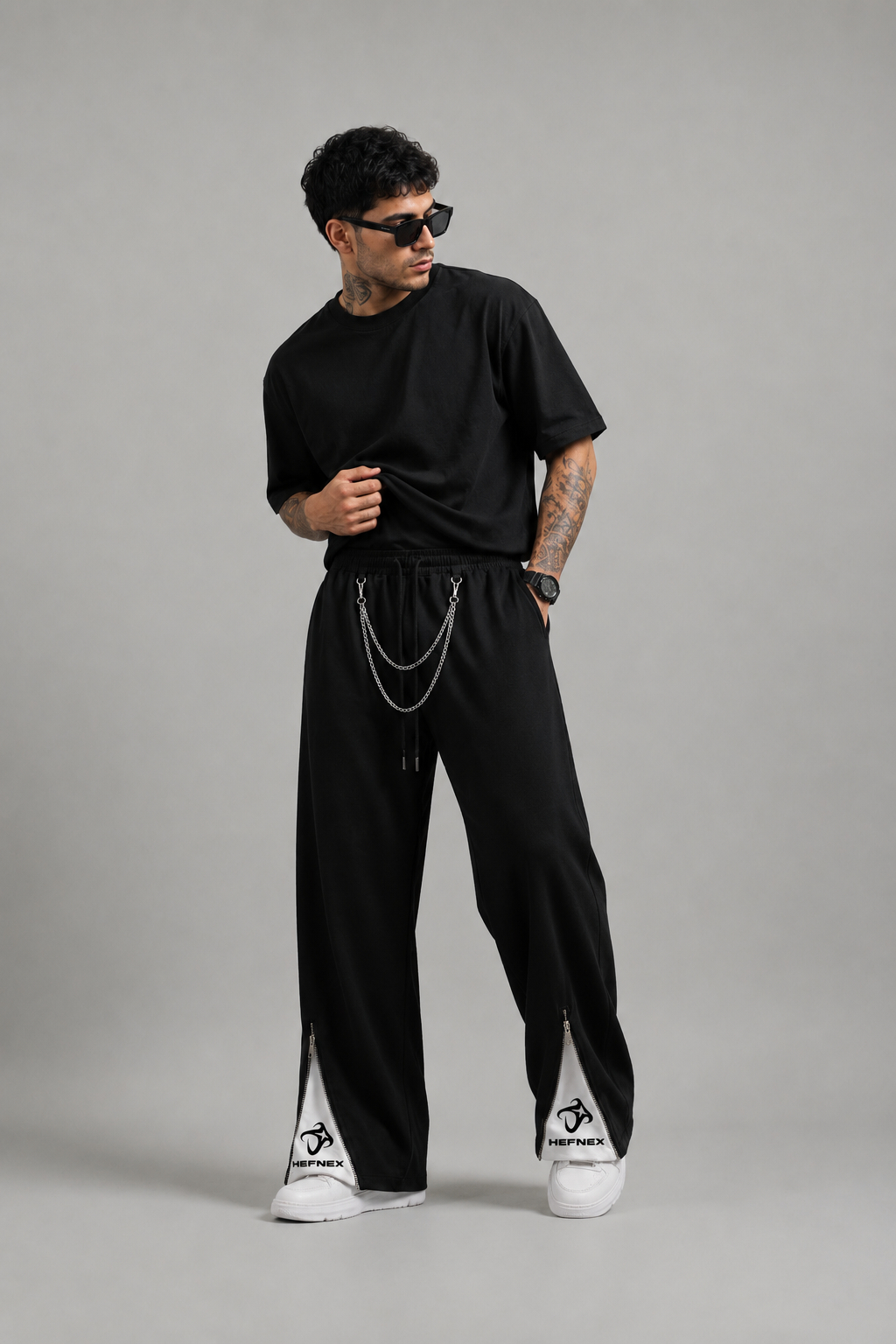 HEFNEX Black Oversized Track Pants | Baggy Relaxed Fit Streetwear Joggers