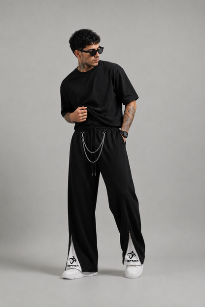 HEFNEX Black Oversized Track Pants | Baggy Relaxed Fit Streetwear Joggers