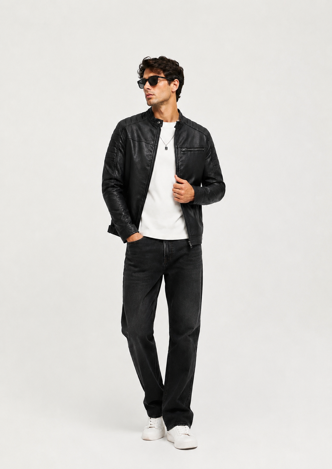 HEFNEX Men’s Black TR Leather Biker Jacket – Premium Casual Motorcycle Style