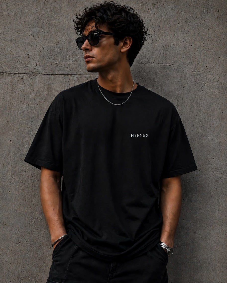 HEFNEX Men’s Casual Printed T-Shirt – Trendy Back Print Quote | Regular Fit Black Tee
