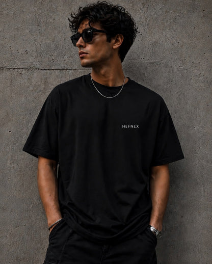 HEFNEX Men’s Casual Printed T-Shirt – Trendy Back Print Quote | Regular Fit Black Tee