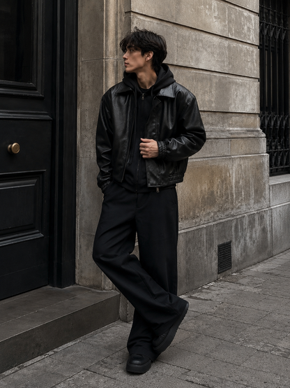 HEFNEX Men’s Signature Black Leather Jacket – Modern Relaxed Fit     Premium Casual Outerwear