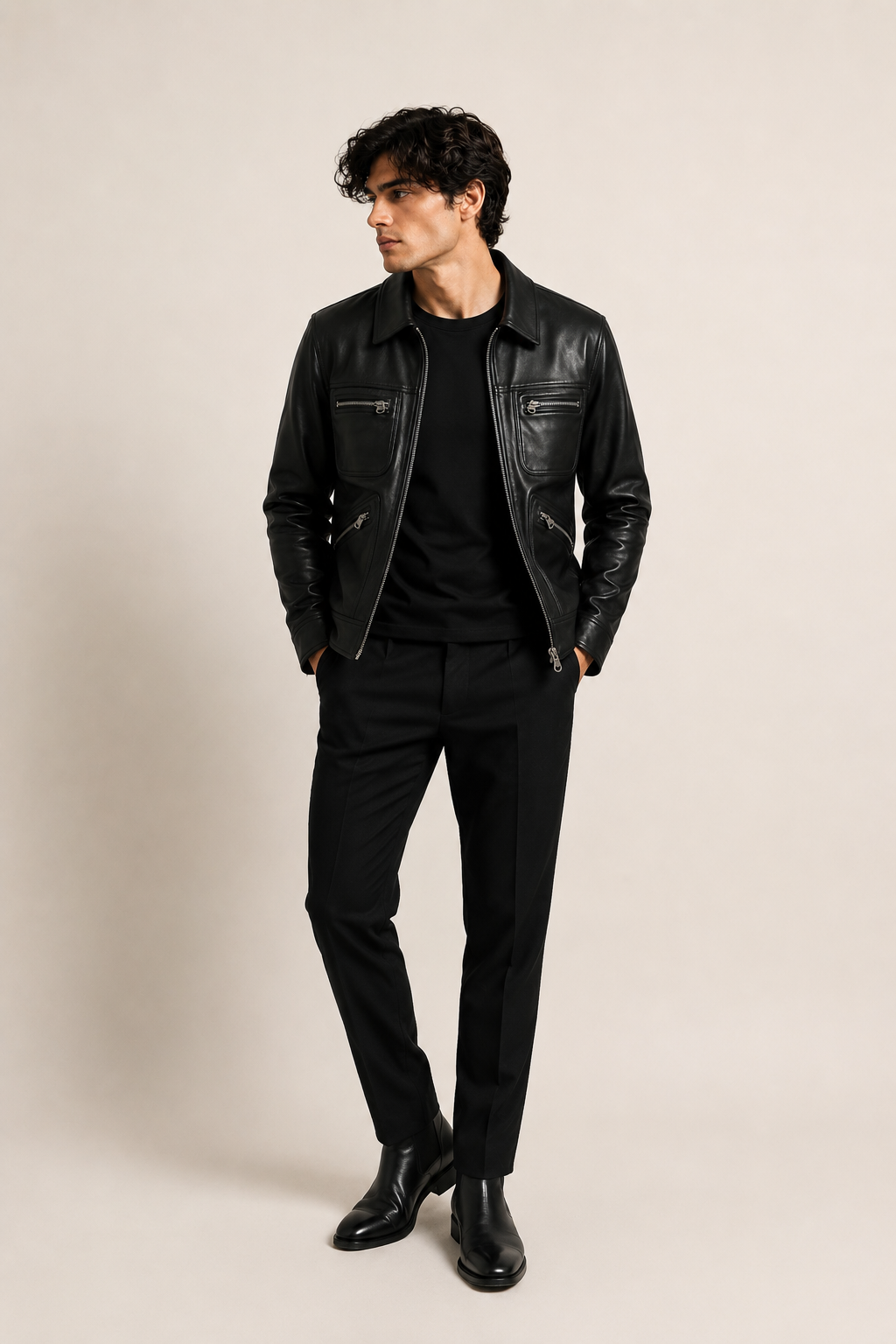 HEFNEX Men’s Premium Black Leather Jacket – Classic Zip-Up Biker Jacket | Stylish Everyday Outerwear