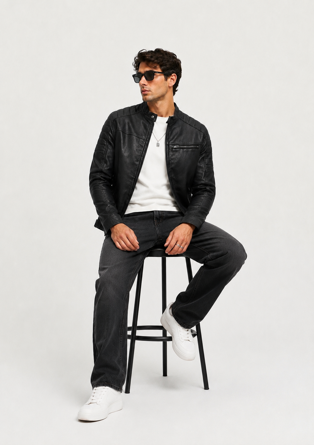 HEFNEX Men’s Black TR Leather Biker Jacket – Premium Casual Motorcycle Style