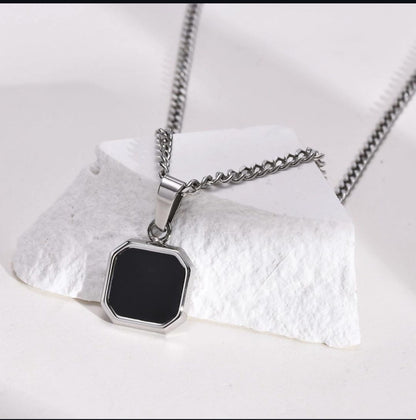 HEFNEX Noir Edge Onyx Pendant – Bold Elegance in Stainless Steel