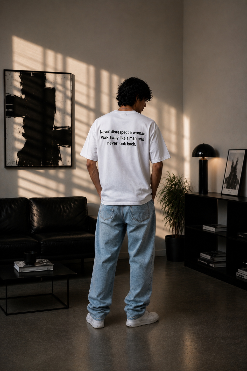 HEFNEX Regular Relaxed Fit Never Look Back Streetwear Graphic T-Shirt - Quote with Typography Design