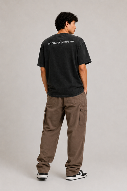 HEFNEX| No Creator Except Him| Arabic Calligraphy Faith Tee – Black Spiritual Streetwear Essential