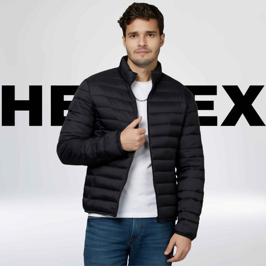 HEFNEX Black Men's Lightweight  Quilted Puffer Jacket with a Sleek Design and Warm Insulation