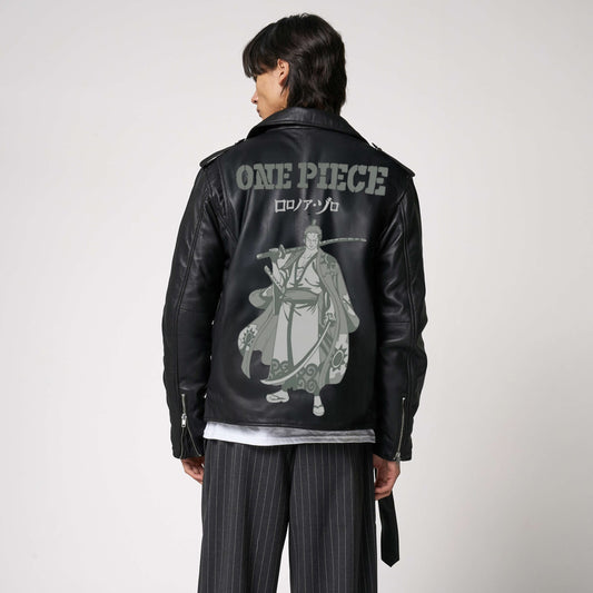 HEFNEX Premium Men’s Leather Jacket – One Piece Roronoa Zoro Anime Samurai Design