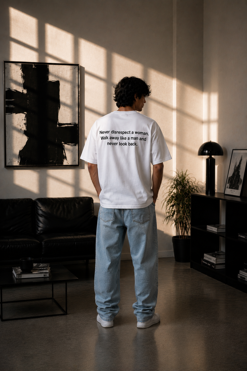 HEFNEX Regular Relaxed Fit Never Look Back Streetwear Graphic T-Shirt - Quote with Typography Design
