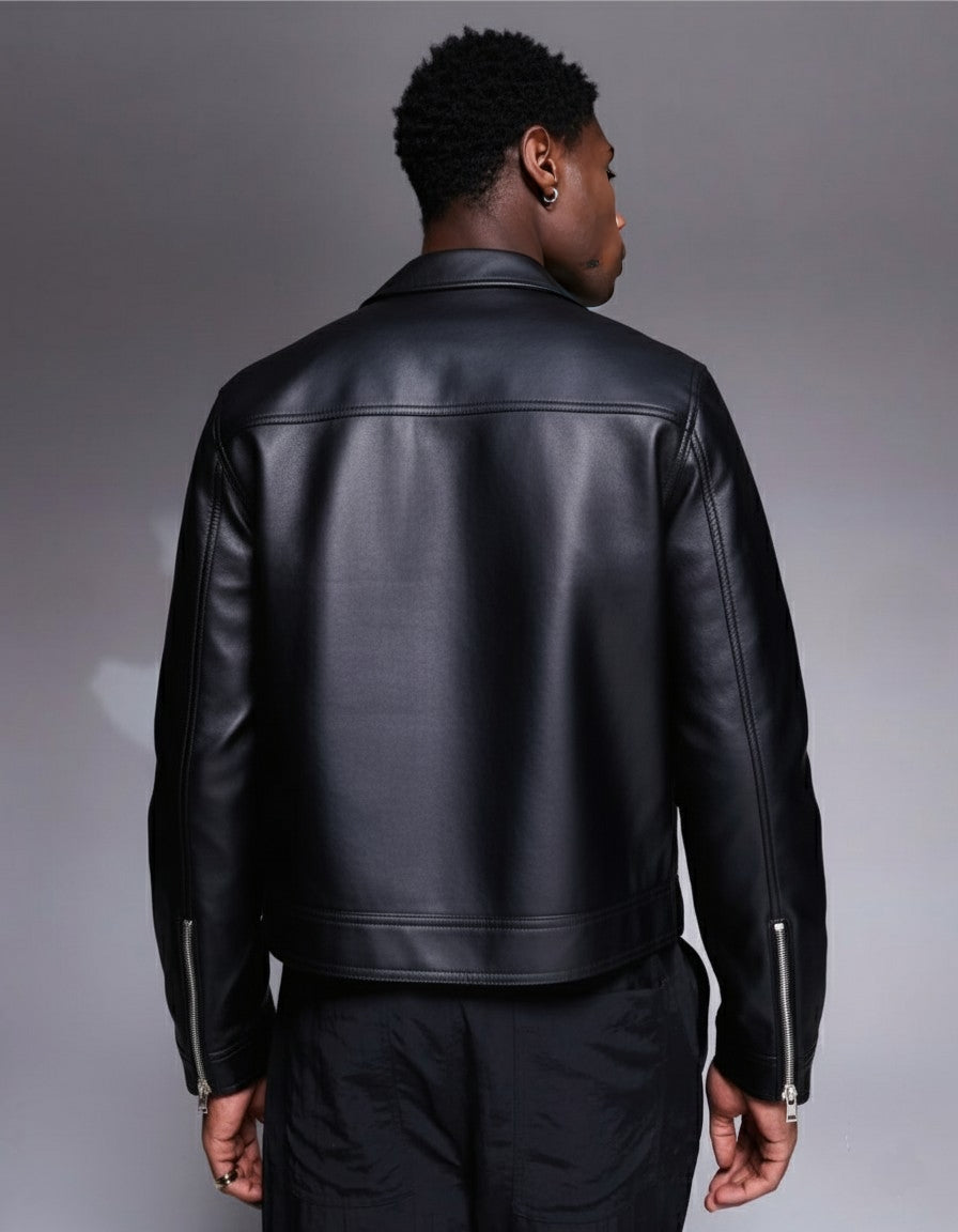 HEFNEX The Black Collared Leathery Luxe-A Bold Statement That Redefines Modern Street Elegance.